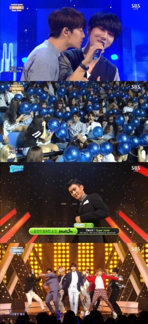 '인기가요' 슈퍼주니어, 10주년 여유와 내공 '올라잇' + '데빌'