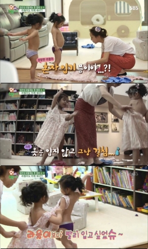 '오마베' 라둥이, 혼자 옷입기 도전..슈 웃음터진 이유는?