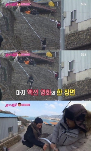 &#39;불타는 청춘&#39; 류태준, 구본승에 낚였다..줄타고 등장 &#34;살아있네&#34;