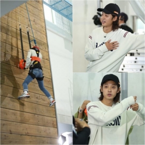 &#39;1박 2일&#39; 정준영, 담벼락에 찰싹...&#39;스파이더쥰&#39;으로 불러주세요