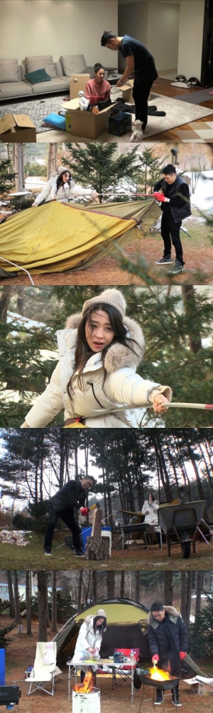 '동상이몽' 한고은♥신영수, 캠핑 시작부터 '장비이몽'...바비큐 준비 중 뜻밖의 참사