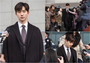 '자백' 이준호, 몰려든 취재진에 묵묵부답...혼돈의 법원 앞