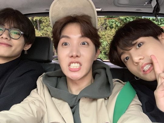 뷔(왼쪽부터), 제이홉, 정국. /사진=방탄소년단 트위터