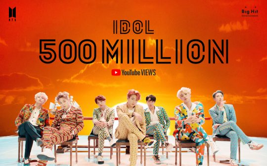 방탄소년단, 'IDOL' 뮤직비디오 5억뷰 돌파…"통산 5번째, 韓 가수 최다 기록"