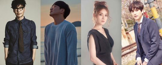 XtvN 새 예능 ‘노래에 반하다’에 출연하는 윤상(왼쪽부터), 성시경, 거미, 규현. /사진제공=각 소속사