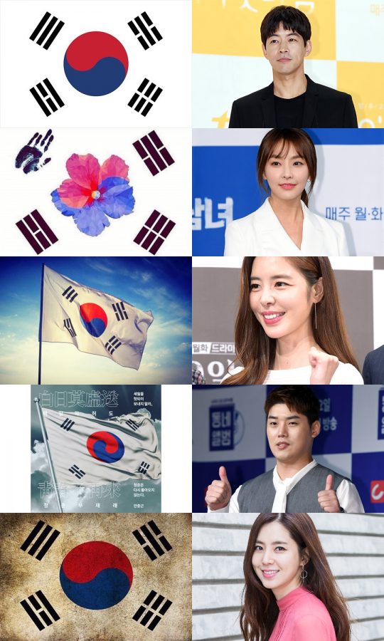 이상윤(위부터), 정유미, 김규리, 권혁수, 한채아가 자신의 인스타그램에 올린 태극기 사진. /사진=인스타그램, 텐아시아DB