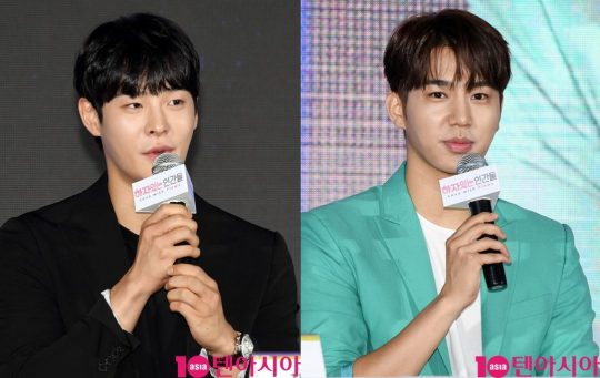 배우 차인하(왼쪽)와 김재용이 22일 오후 서울 삼성동 코엑스에서 열린 MBC 새 수목드라마 ‘하자 있는 인간들‘ 작품 설명회에 참석했다./조준원 기자 wizard333@