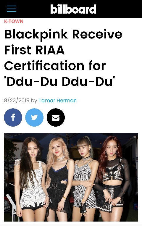 미국 레코드산업협회(RIAA)의 골드 인증을 받은 블랙핑크. /사진제공=YG엔터테인먼트