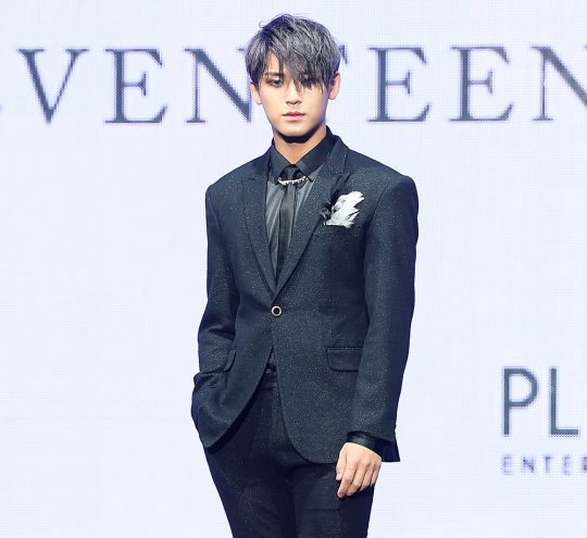 그룹 세븐틴의 민규가 16일 오후 서울 안암동 고려대학교 화정체육관에서 열린 세 번째 정규앨범 ‘언 오드(An Ode)’의 발매 기념 쇼케이스에 참석했다. / 서예진 기자 yejin@