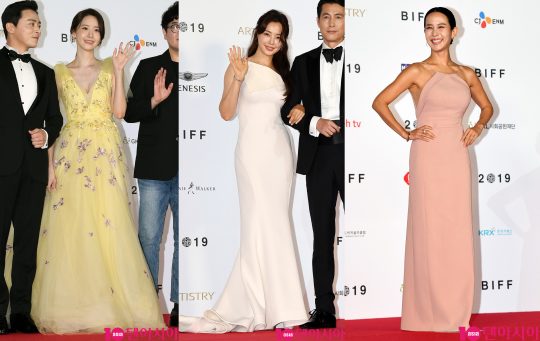 배우 임윤아(왼쪽부터), 이하늬, 조여정이 4일 오후 부산 영화의전당에서 열린 제24회 부산국제영화제 개막식 레드카펫 행사에 참석했다. /부산=조준원 기자 wizard333@