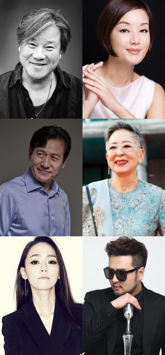 한국영화 100년 기념 음악회에 출연하는 이장호 감독(왼쪽 위부터 차례로), 배우 장미희, 안성기, 김지미, 가수 김윤아, 김태우. /사진제공=각 소속사