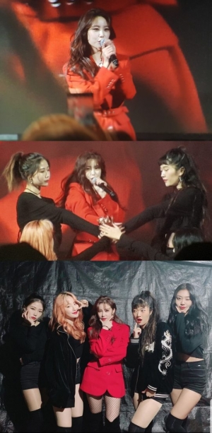'원조 군통령' 전효성, 빨간 재킷+망사스타킹으로 섹시美 뽐내...'환호+열광'
