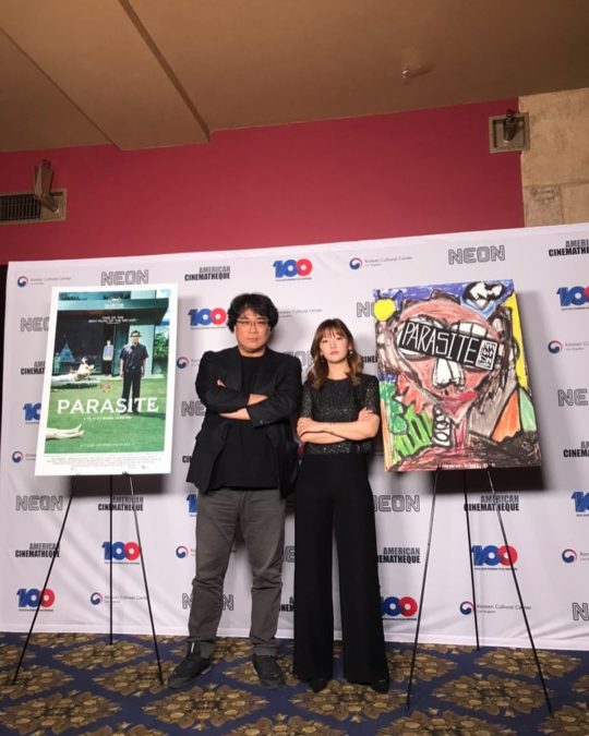 영화 ‘기생충’의 미국 할리우드 시사회에 참석한 봉준호 감독(왼쪽), 배우 박소담. /사진=박소담 인스타그램