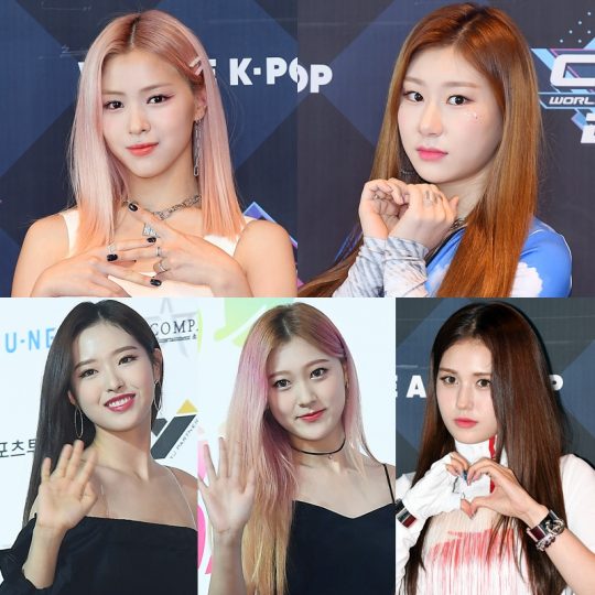 그룹 ITZY(있지)의 류진(왼쪽 위부터 시계방향),채령, 가수 전소미, 이달의 소녀 멤버 최리와 올리비아 혜. / 사진=텐아시아DB