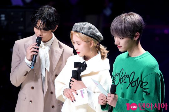 CIX 배진영(왼쪽부터), 우주소녀 다영, 골든차일드 테그