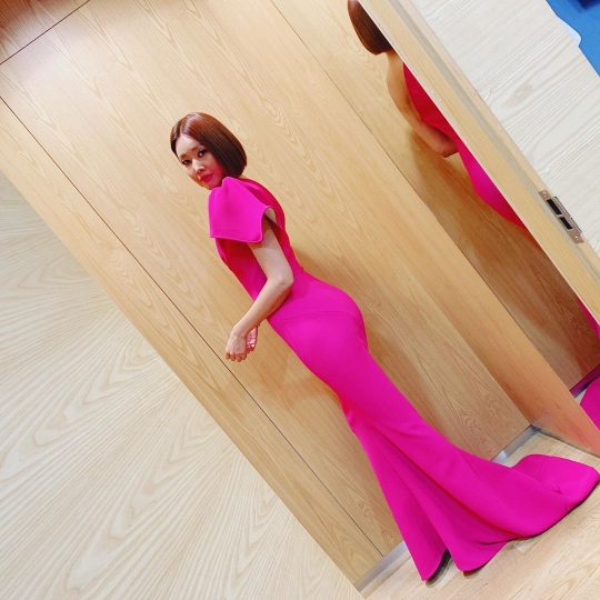 한혜진, 단발머리+핫핑크 드레스... '연기대상'서도 빛난 톱모델 자태