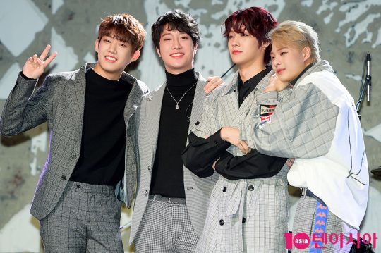 밴드 아이즈의 준영(왼쪽부터), 지후, 현준, 우수가 31일 오후 서울 한남동 현대카드 언더스테이지에서 세 번째 싱글앨범 ‘더아이즈(THE:IZ)’ 발매 기념 쇼케이스를 열었다. / 서예진 기자 yejin@