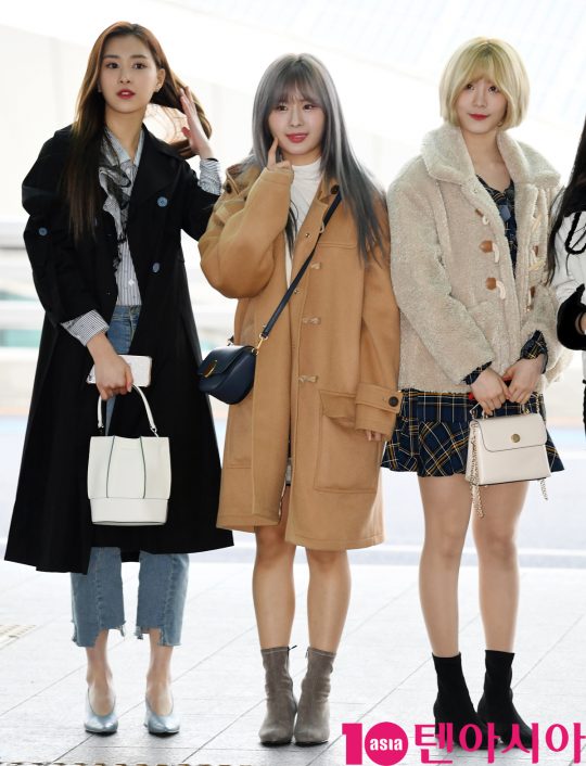 걸그룹 네이처(오로라, 새봄, 루, 채빈, 가가, 하루, 유채, 선샤인, 로하) 유채, 루, 선샤인이 7일 오전 삿포로 눈축제 참석차 인천국제공항을 통해 일본으로 출국하고 있다.