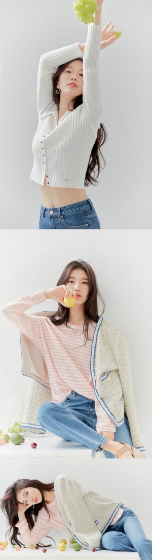 수지, 잘록한 허리...청바지+흰티만으로 '시선 압도'