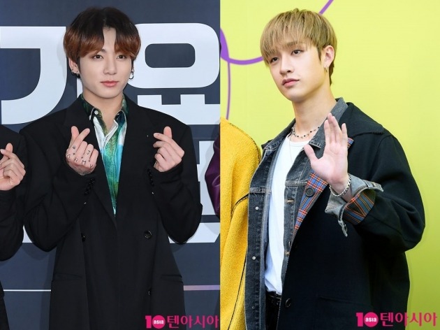 그룹 방탄소년단의 정국(왼쪽)과 그룹 스트레이 키즈의 방찬. /텐아시아DB
