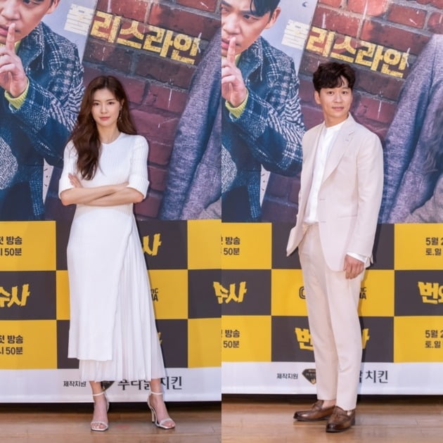 '번외수사'에서 배우 이선빈(왼쪽)은 정의감 넘치는 열혈 PD 강무영을, 배우 정상훈은 신체 복원 전문가 이반석을 연기한다. /사진제공=OCN