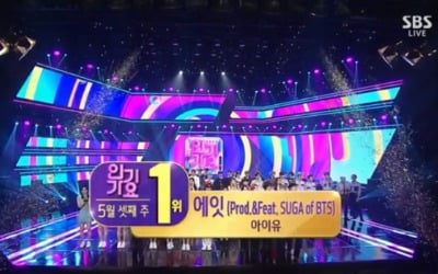 '인기가요' 아이유 '에잇' 1위 "트로피 잘 전달"