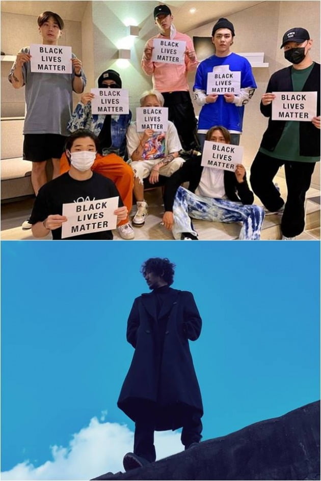 하이어뮤직 소속 아티스트들(위), 타이거JK./ 사진제공=박재범 인스타그램, 필굿뮤직