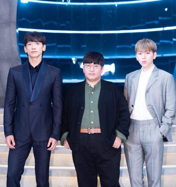 가수 비(왼쪽부터), 방시혁 pd, 지코/사진=Mnet 제공