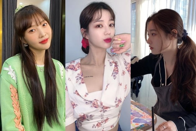 스크런치로 스타일링한 레드벨벳 조이, 이유비, 정채연 / 사진=인스타그램