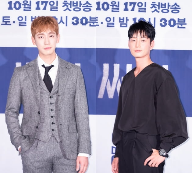 윤박(왼쪽)과 이현욱은 '써치'에서 각각 특임대 엘리트 팀장 송민규로, 참된 군인 정신의 소유자이자 특임대 부팀장 이준성으로 나온다. /사진제공=OCN