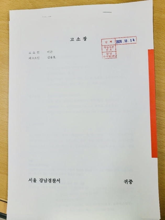 이근 대위가 14일 제출한 고소장/ 사진=유튜브 캡처