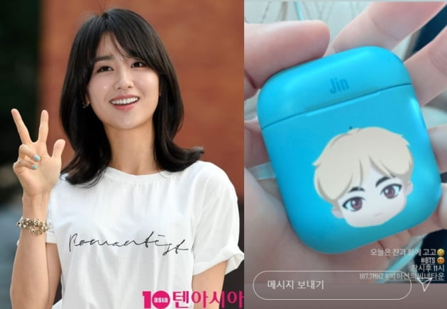 배우 박하선과 그의 무선이어폰/ 사진=텐아시아DB, 인스타그램