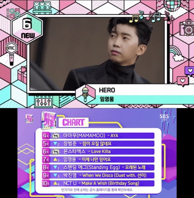 가수 임영웅 음악방송 순위 / 사진 = '음악중심', '인기가요' 순위 캡처