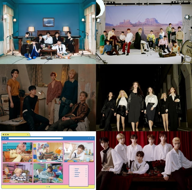 방탄소년단(왼쪽 위부터 시계방향) 세븐틴, 여자친구, ENHYPEN. 투모로우바이투게더, 뉴이스트 / 사진제공=빅히트, 플레디스, 쏘스뮤직, 빌리프랩