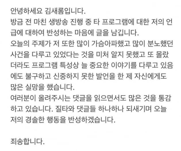 김새롬, 정인이 사건 다룬 '그알'이 중요하지 않다고? 비난 폭주→사과 [종합]