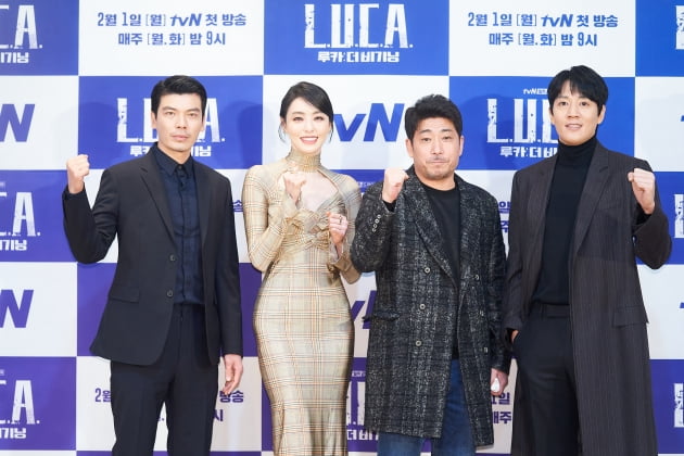 배우 김성오(왼쪽부터), 이다희와 김홍선 감독, 배우 김래원이 27일 오후 온라인 생중계된 tvN 새 월화드라마 '루카: 더 비기닝' 제작발표회에 참석했다. /사진제공=tvN