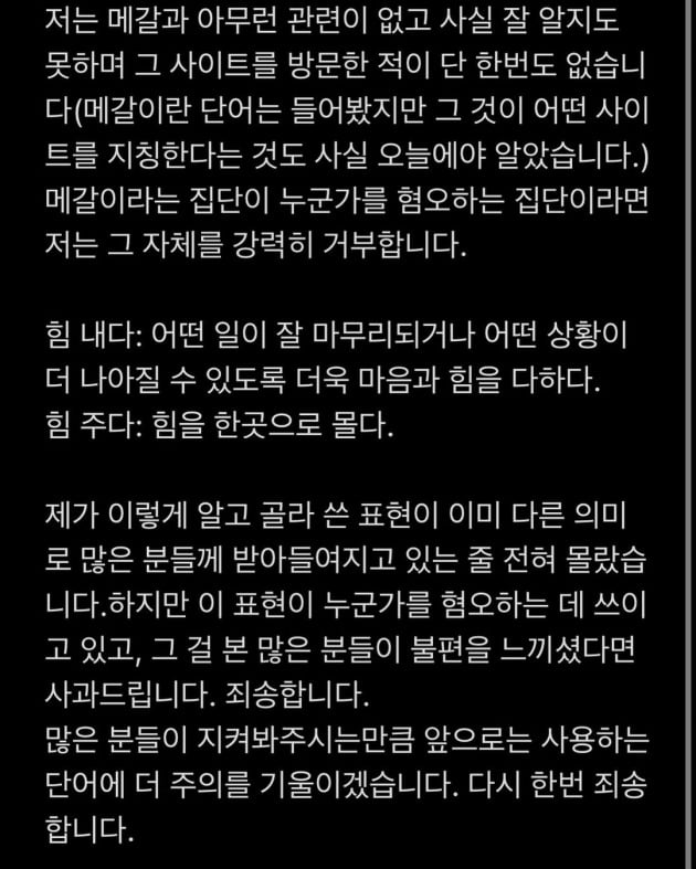 공서영이 '남혐 발언'을 했다는 의혹에 올린 해명글. / 사진=공서영 인스타그램