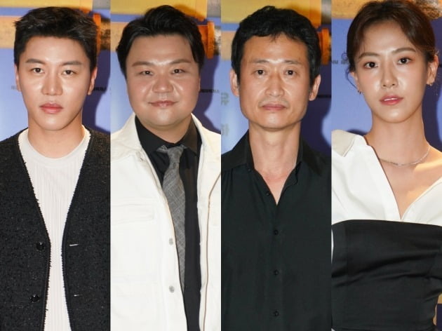 배우 음문석(왼쪽부터), 태항호, 유승목, 배다빈이 20일 열린 영화 '파이프라인' 언론시사회에 참석했다. / 사진제공=메가박스중앙㈜플러스엠, 리틀빅픽처스