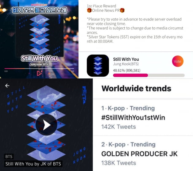 '레인송' 대명사, 방탄소년단 정국 'Still With You' 비가 오면 듣고 싶은 노래 1위