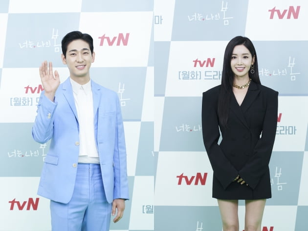 윤박(왼쪽)과 남규리는 '너는 나의 봄'에서 각각 어느 날 갑자기 강다정 앞에 나타나 그의 마음을 힘차게 두드리는 투자사 대표 채준으로, 사랑했던 남자친구이자 매니저에게 나쁘게 그리고 아프게 이용당한 뒤 다시 누군가를 사랑하는 것을 두려워하게 된 배우 안가영으로 분한다. /사진제공=tvN