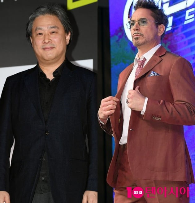 박찬욱 감독(왼쪽)과 배우 로버트 다우니 주니어. / 사진=텐아시아DB