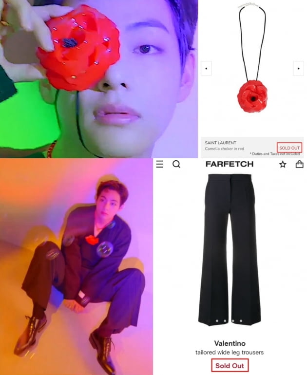 '뷔다스 효과' 방탄소년단 뷔기만 하면 팔린다. "발렌티노+생로랑" 품절...카멜리아 초커 10분만에 매진
