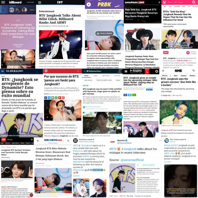 방탄소년단 정국, "믹테, 빠른 시일 내 해보겠어" 전세계 실트 장악'...美빌보드 외 외신 '주목'