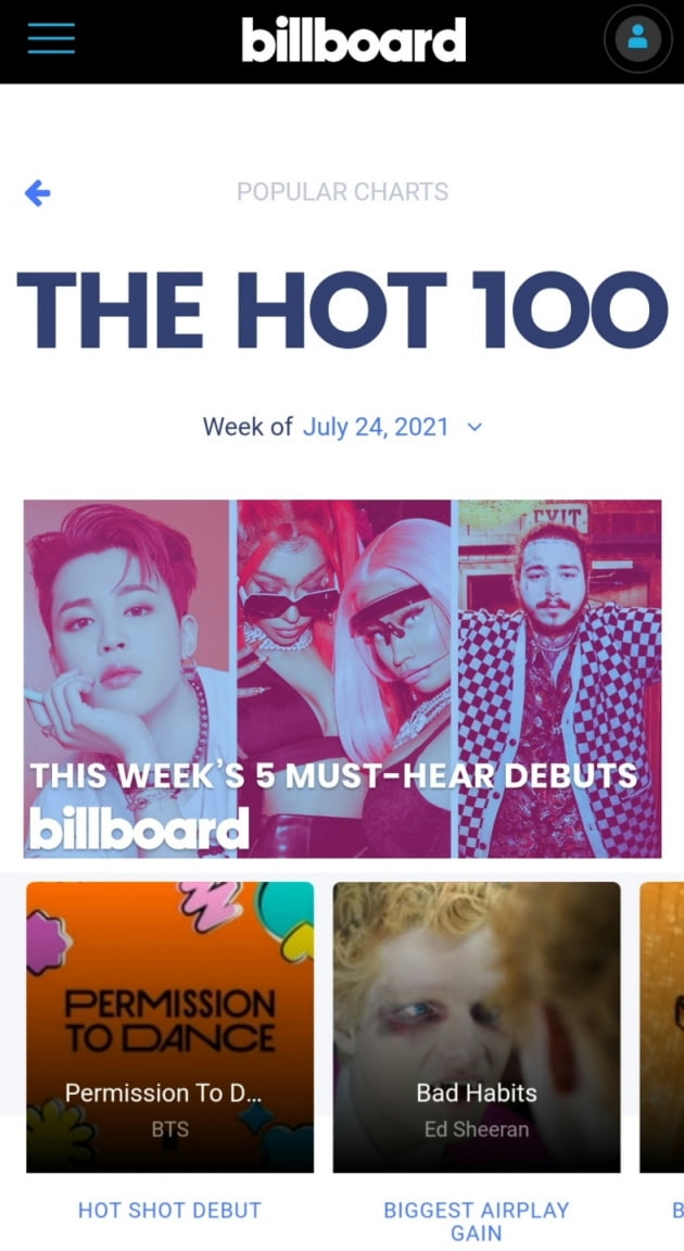 'BTS Frontman' 지민, 빌보드 핫100 1위 대표 이미지→'2021 MTV VMA' 섬네일까지