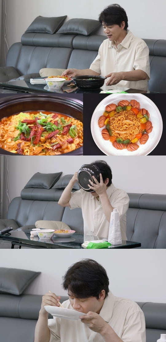 김승수, 육포라면X쏘야볶음라면 '4봉 순삭'…오윤아 "위가 크다" ('편스토랑')