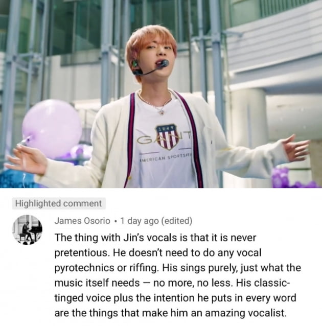 방탄소년단 진에게 쏟아지는 보컬코치의 극찬세례 '타고난 재능'