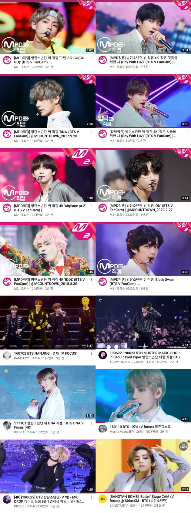 '직캠 황제' 방탄소년단 뷔, 천만뷰 이상 직캠 14개 보유..'K팝 최고 기록' 자체 경신