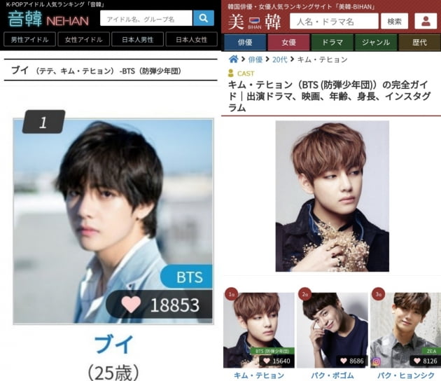 방탄소년단 뷔, 日 네한 23주 연속 1위 '日 No.1'