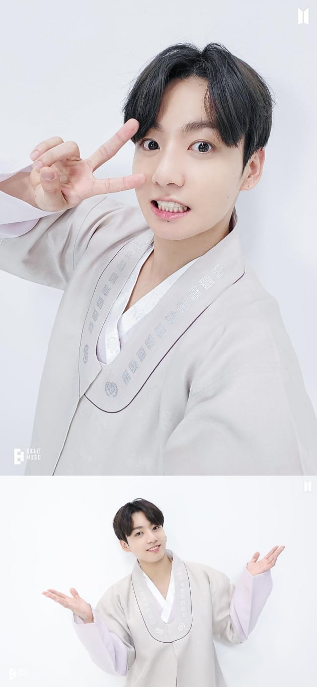 방탄소년단 정국, 한복 입은 '꽃도령'이 전한 '손가락 브이' 추석 인사