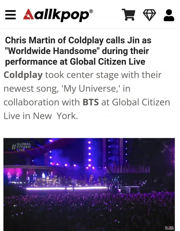 콜드플레이 크리스 마틴, "Worldwide Handsome!" 외치자 나타난 방탄소년단 진